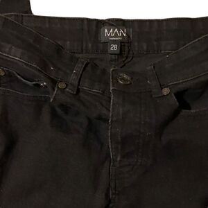 BoohooMAN Black Button Fly Distressed Jeans Sz 28